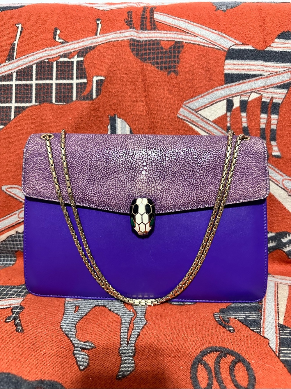 Bvlgari ❤️🌟 Purple Leather Serpenti Bag w/ Stingray Flap & Snakehead Closure⭐️